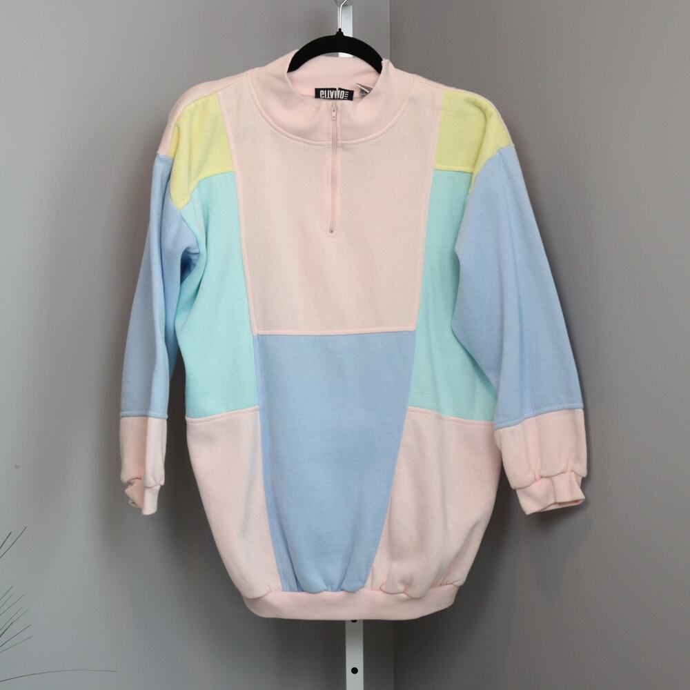 Vintage Gitano Colorblock Quarter Zip Sweatshirt Pastel‎ Pullover Size M
